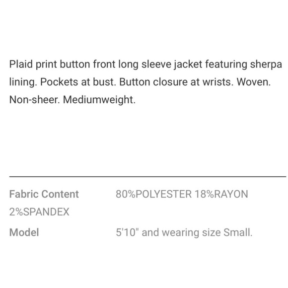 107-3 Entro Micro Plaid Print Button Front Jacket with Sherpa Lining - Picture 9 of 9